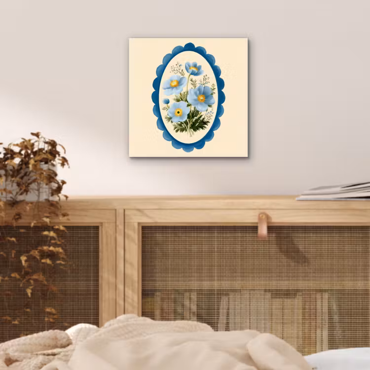 Lijst - Bloemen - Lichtblauw - Illustratie aluminium wit klein -sfeer3