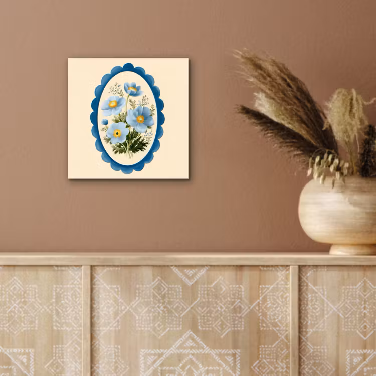 Lijst - Bloemen - Lichtblauw - Illustratie aluminium wit klein -sfeer4