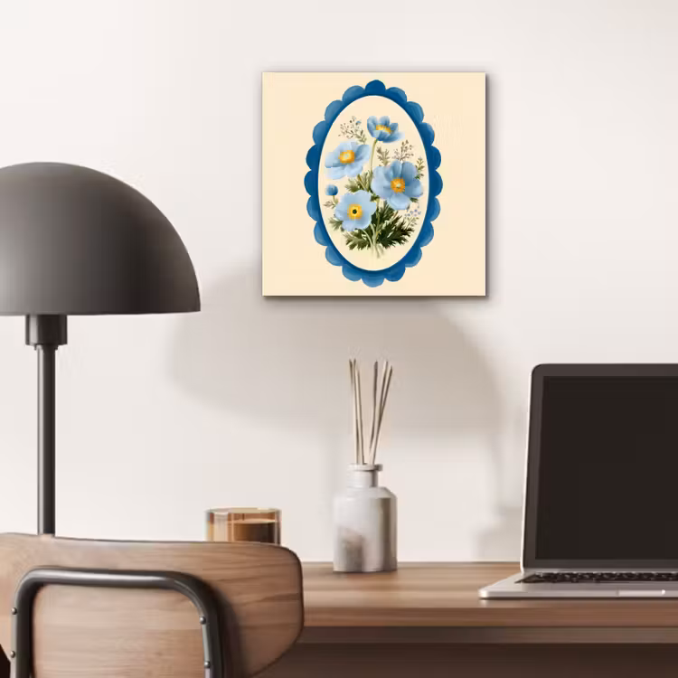 Lijst - Bloemen - Lichtblauw - Illustratie aluminium wit klein -sfeer5