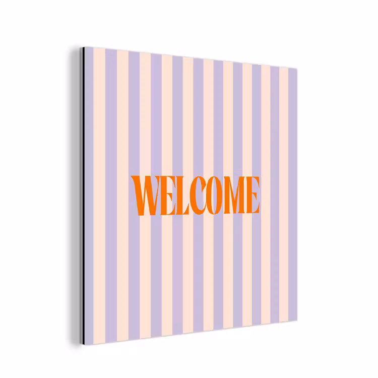 Lila - Oranje - Strepen - Welcome aluminium wit klein -3d