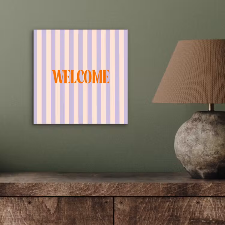Lila - Oranje - Strepen - Welcome aluminium wit klein -sfeer2