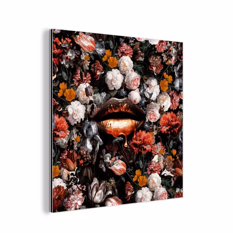 Lippen - Bloemen - Verf - Oranje - Kunst - Abstract - Oude meesters aluminium wit klein -3d