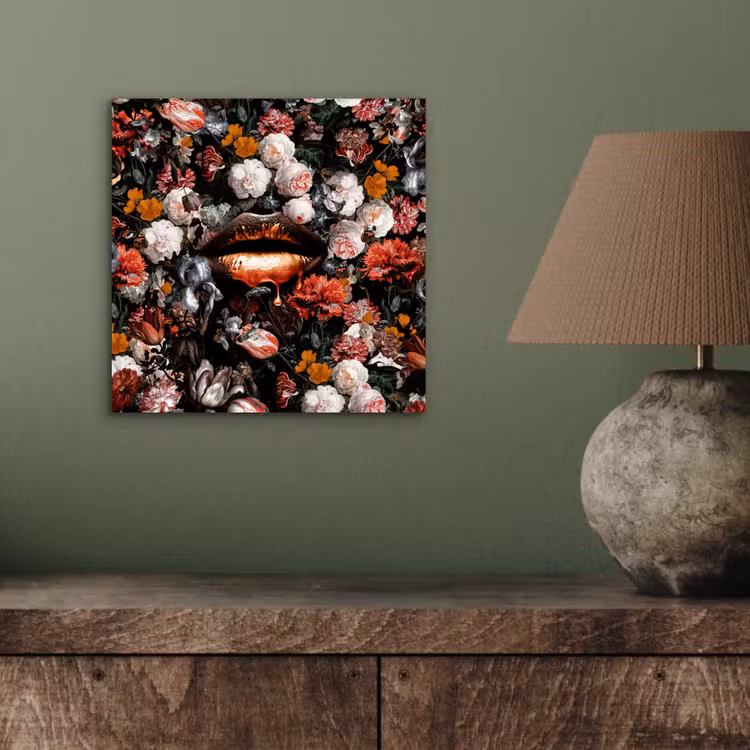 Lippen - Bloemen - Verf - Oranje - Kunst - Abstract - Oude meesters aluminium wit klein -sfeer2