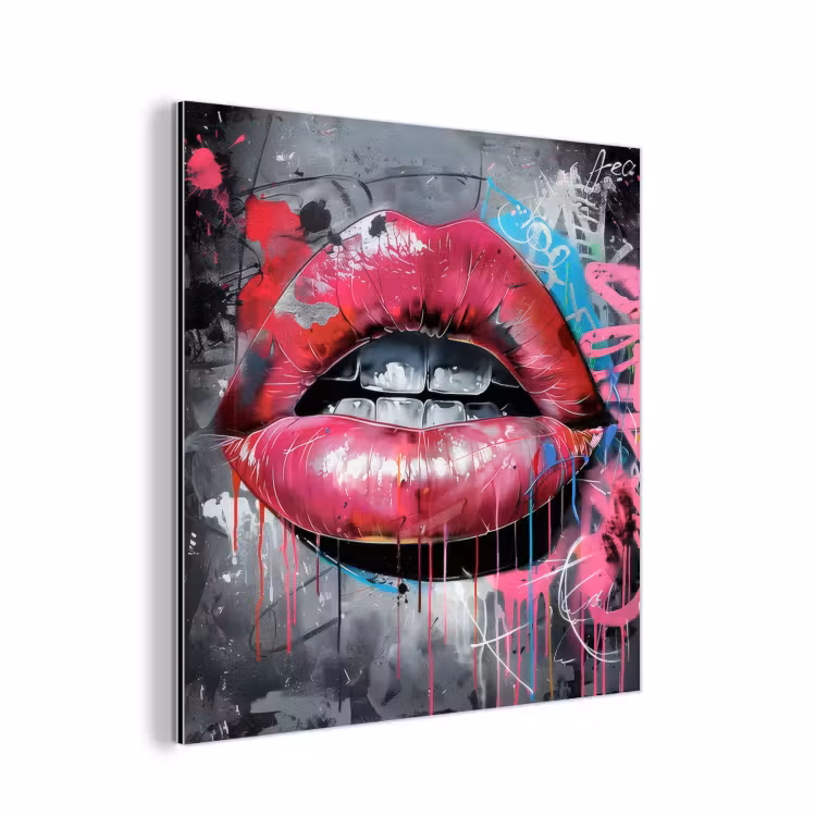 Lippen - Felroze - Graffiti - Verfstrepen aluminium wit klein -3d