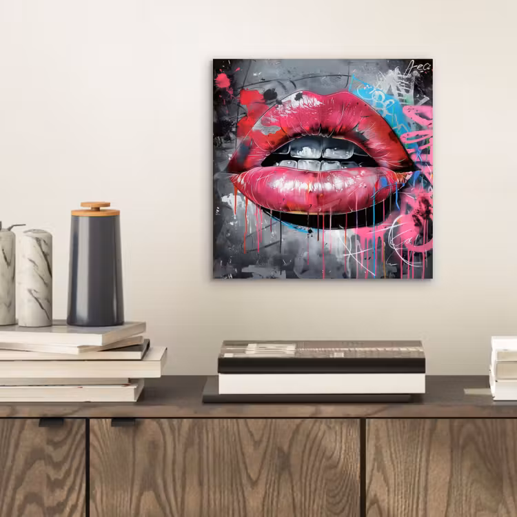 Lippen - Felroze - Graffiti - Verfstrepen aluminium wit klein -sfeer1