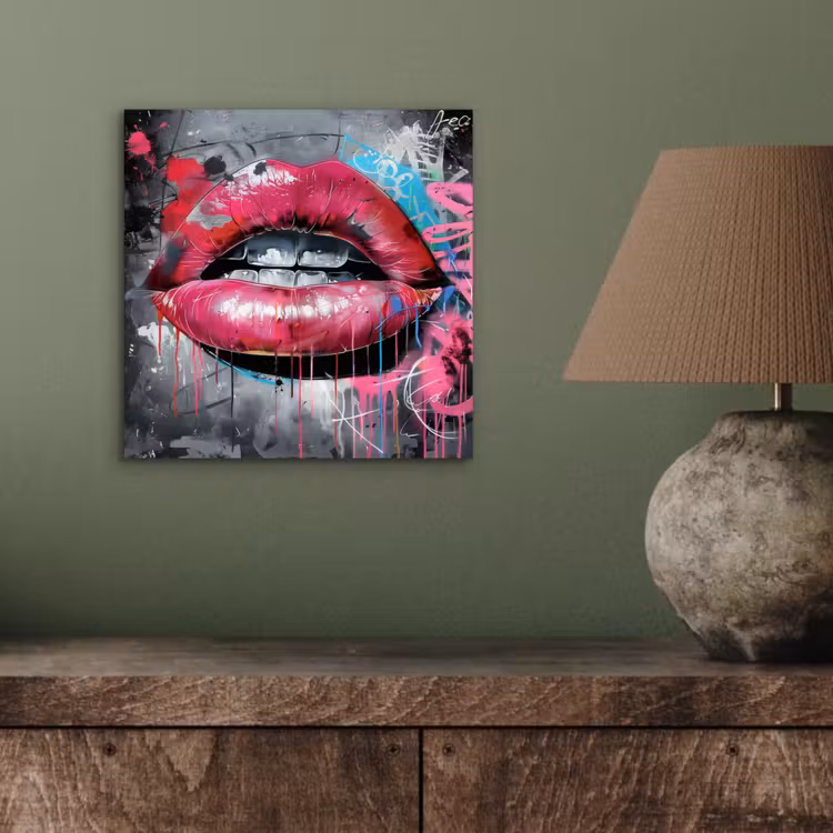 Lippen - Felroze - Graffiti - Verfstrepen aluminium wit klein -sfeer2