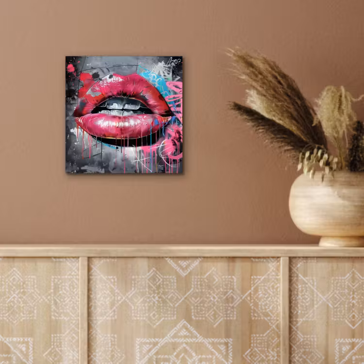 Lippen - Felroze - Graffiti - Verfstrepen aluminium wit klein -sfeer4