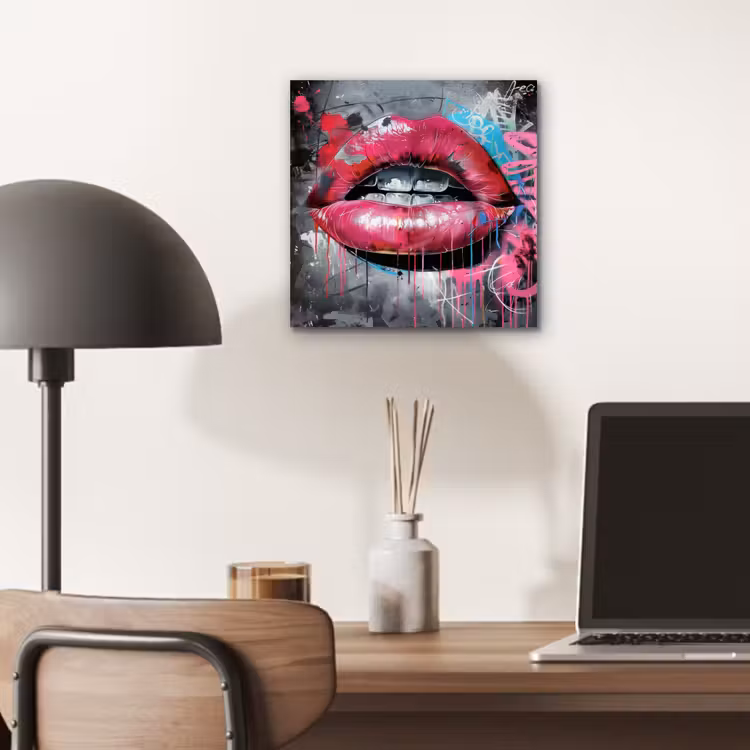 Lippen - Felroze - Graffiti - Verfstrepen aluminium wit klein -sfeer5