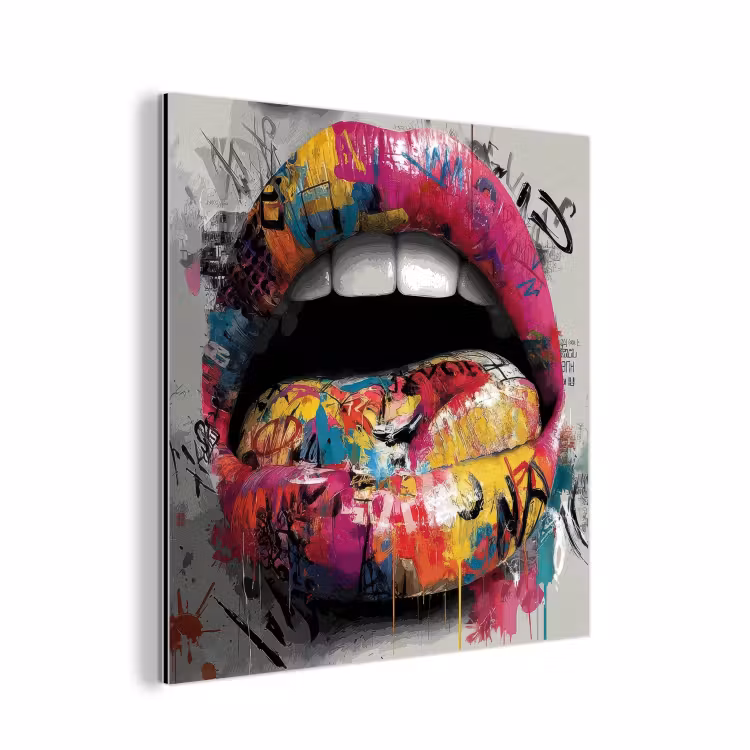 Lippen - Graffiti - Expressief aluminium wit klein -3d