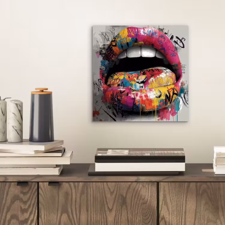 Lippen - Graffiti - Expressief aluminium wit klein -sfeer1