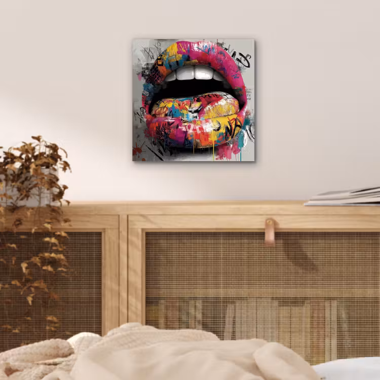Lippen - Graffiti - Expressief aluminium wit klein -sfeer3