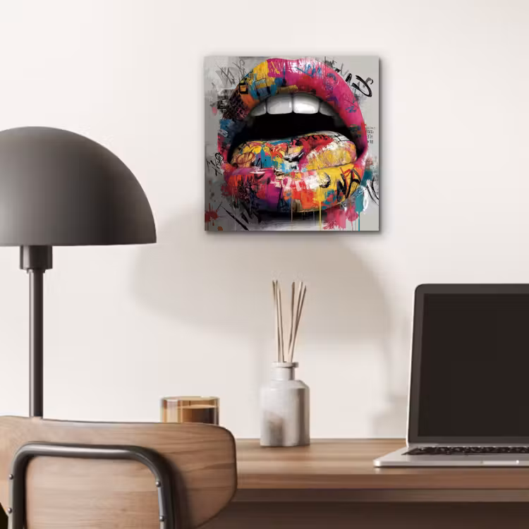 Lippen - Graffiti - Expressief aluminium wit klein -sfeer5