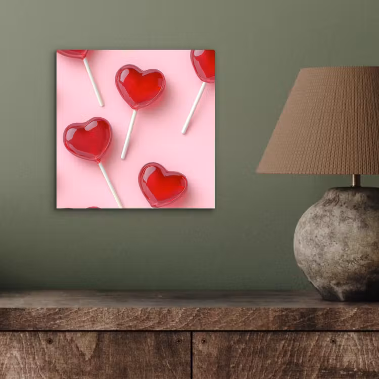 Lollies - Hartjes - Roze aluminium wit klein -sfeer2