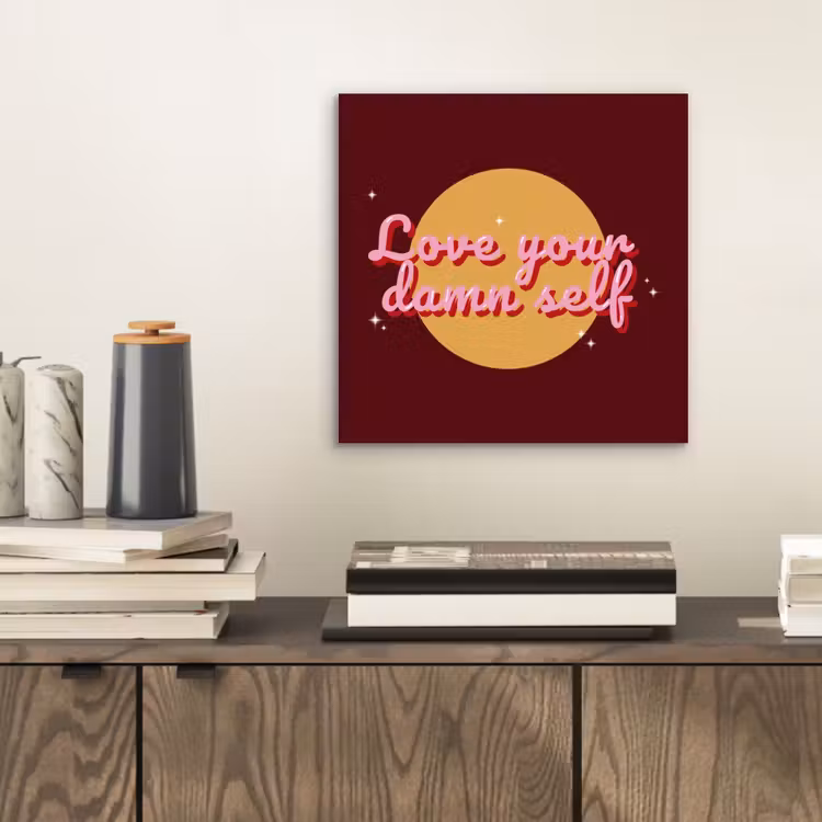 love your damn self - Cirkel - Glitter - Rood aluminium wit klein -sfeer1