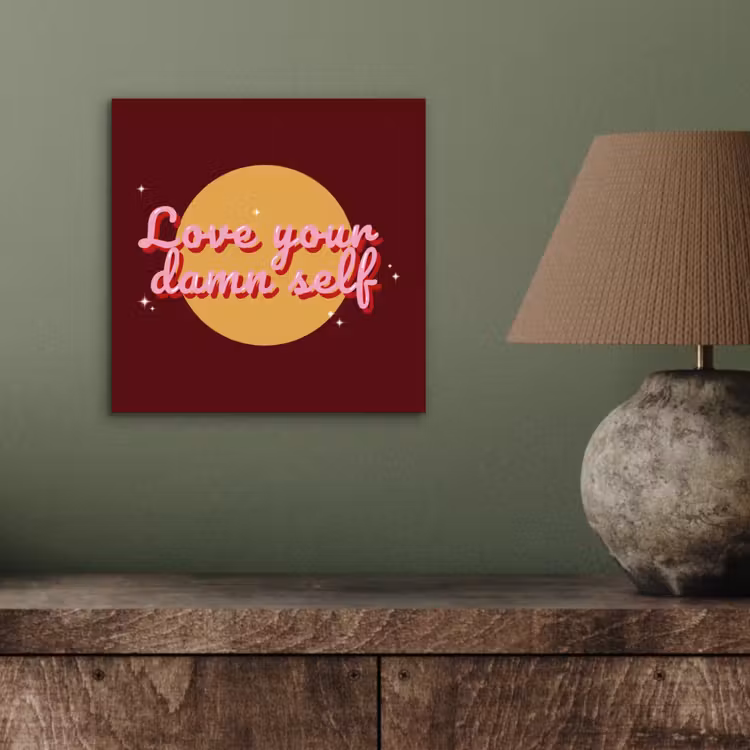 love your damn self - Cirkel - Glitter - Rood aluminium wit klein -sfeer2