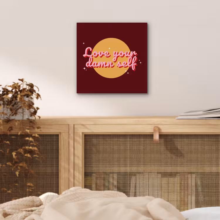 love your damn self - Cirkel - Glitter - Rood aluminium wit klein -sfeer3