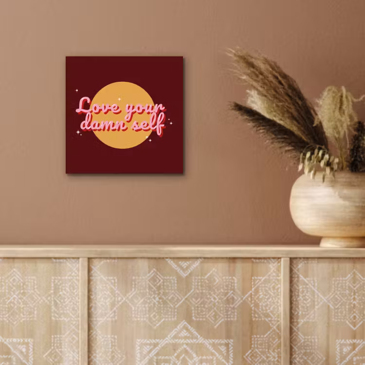 love your damn self - Cirkel - Glitter - Rood aluminium wit klein -sfeer4