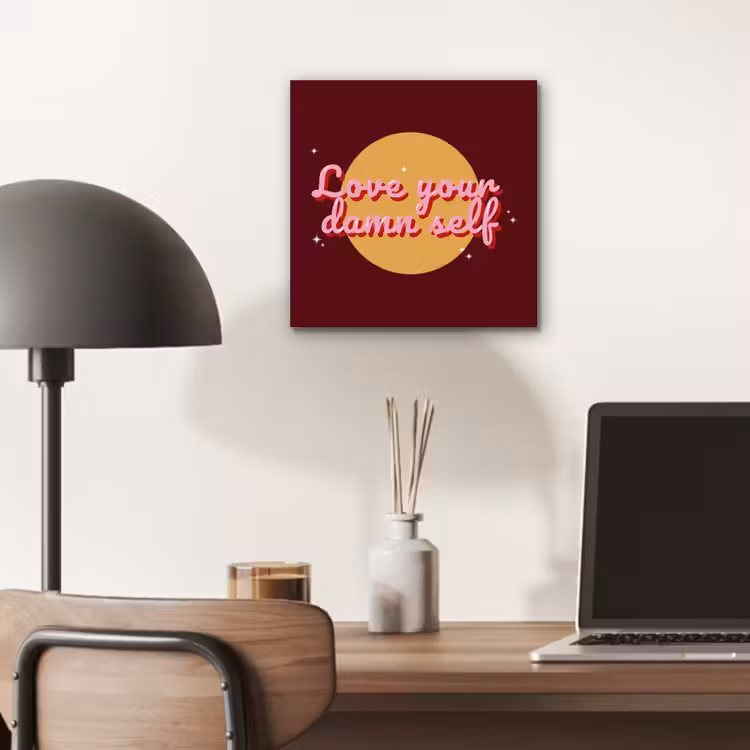 love your damn self - Cirkel - Glitter - Rood aluminium wit klein -sfeer5