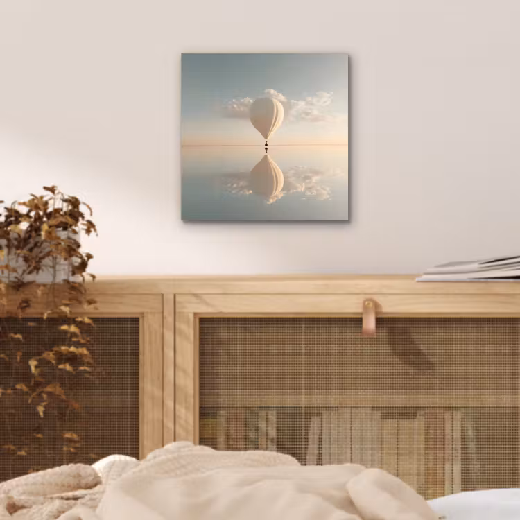 Luchtballon - Wolken - Water - Blauw aluminium wit klein -sfeer3