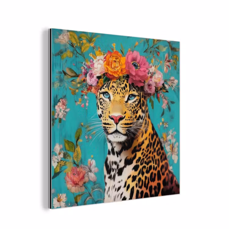 Luipaard - Bloemen - Kroon aluminium wit klein -3d