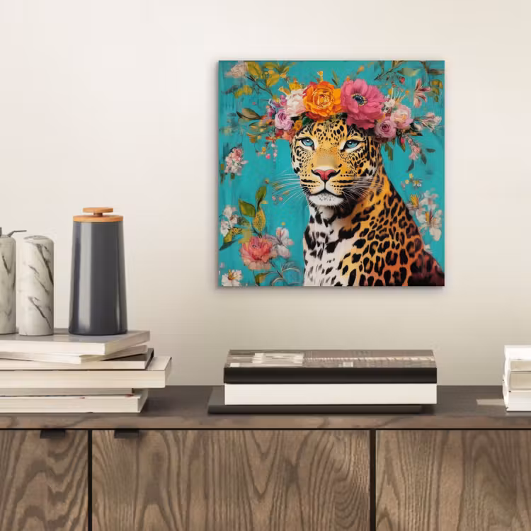 Luipaard - Bloemen - Kroon aluminium wit klein -sfeer1