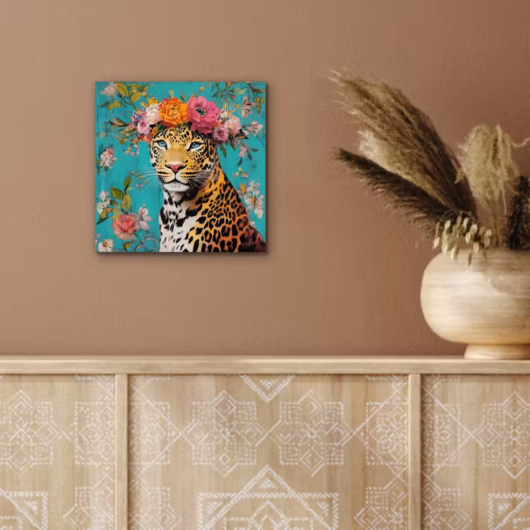 Luipaard - Bloemen - Kroon aluminium wit klein -sfeer4