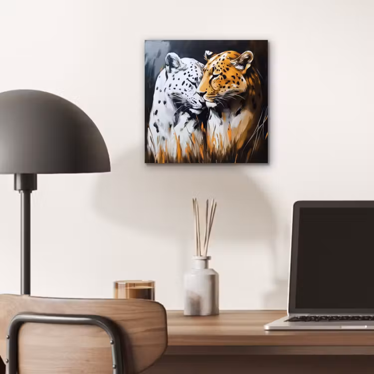 Luipaard - Oranje - Wit - Gras aluminium wit klein -sfeer5