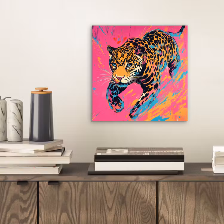 Luipaard - Roze - Oranje - Blauw - Verf aluminium wit klein -sfeer1