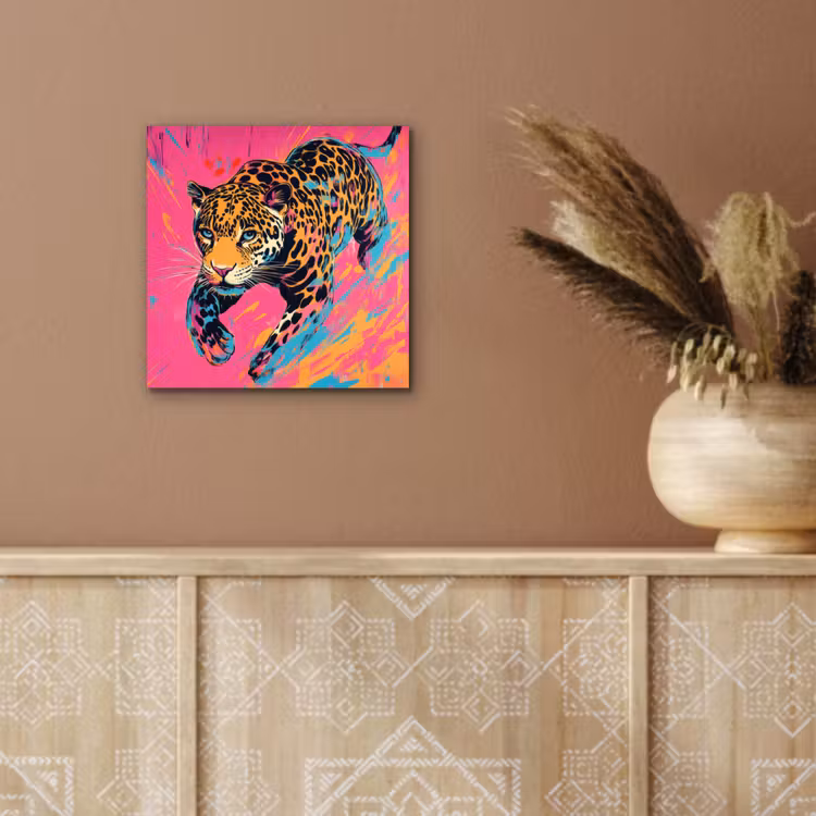 Luipaard - Roze - Oranje - Blauw - Verf aluminium wit klein -sfeer4