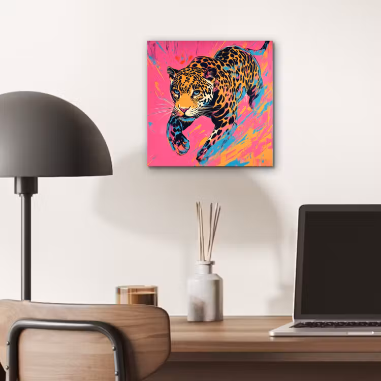 Luipaard - Roze - Oranje - Blauw - Verf aluminium wit klein -sfeer5