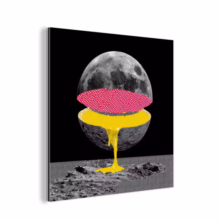 Maan - Geel - Roze - Zwart aluminium wit klein -3d