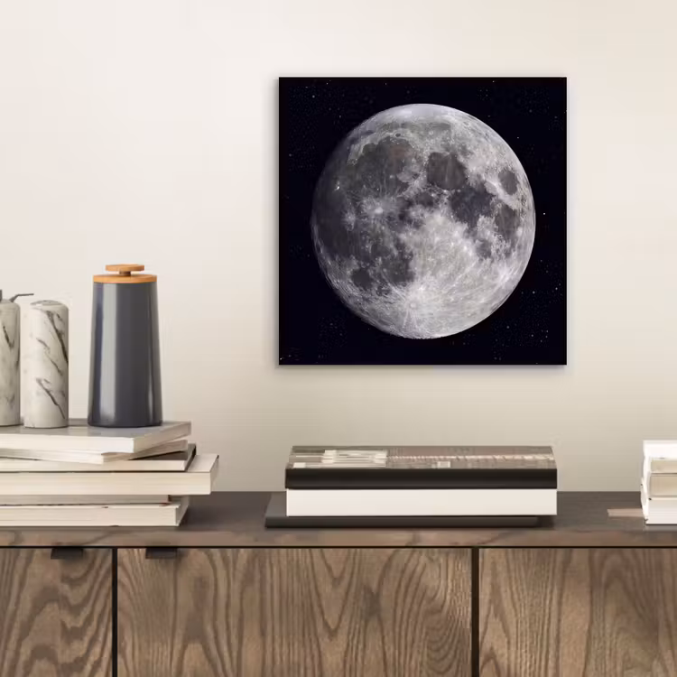 Aluminium schilderij - Maan - Sterren - Ruimte - Maan - Sterren - Ruimte aluminium wit klein