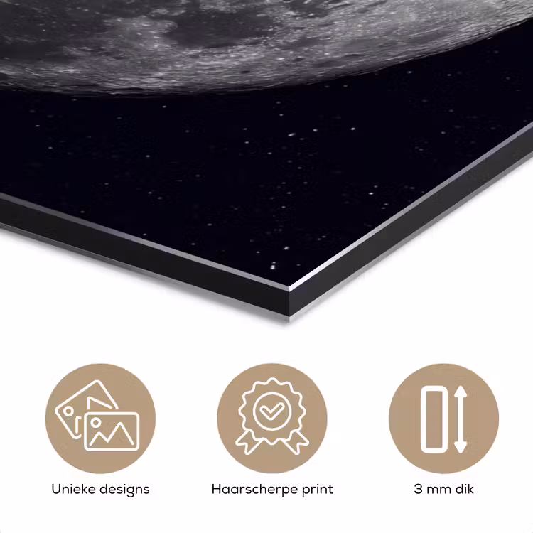 Aluminium schilderij - Maan - Sterren - Ruimte - Maan - Sterren - Ruimte aluminium wit klein