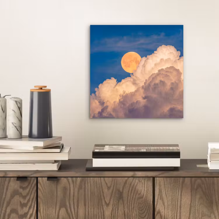 Maan - Wolken - Natuur - Oranje aluminium wit klein -sfeer1