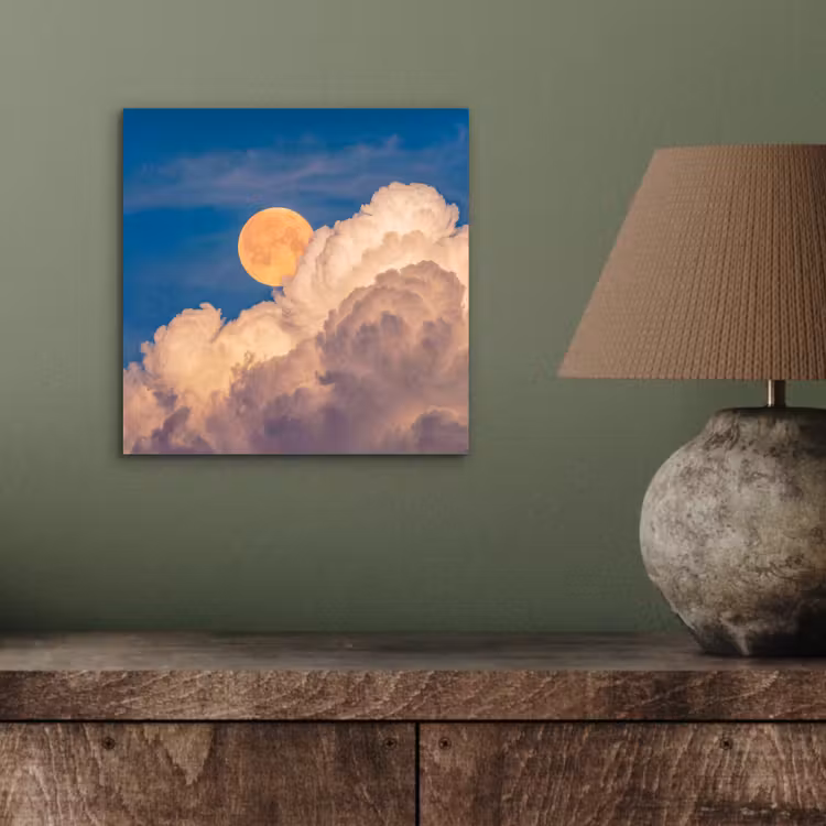 Maan - Wolken - Natuur - Oranje aluminium wit klein -sfeer2