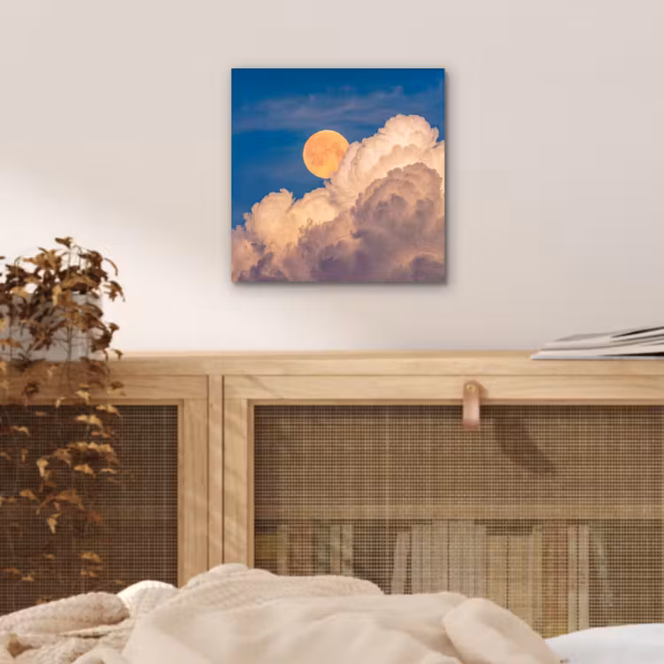 Maan - Wolken - Natuur - Oranje aluminium wit klein -sfeer3