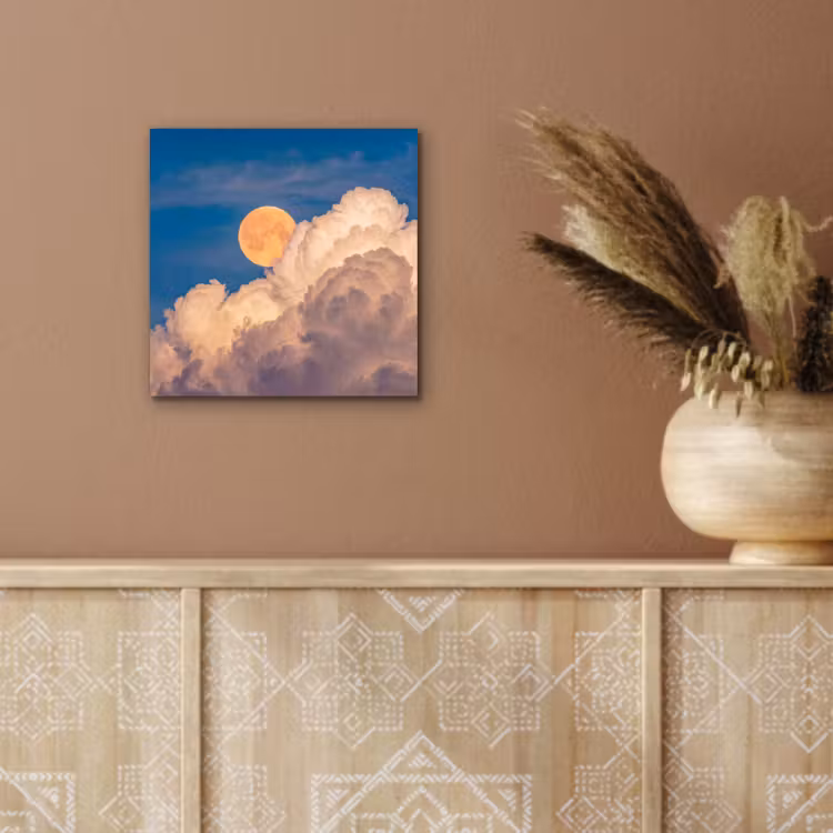 Maan - Wolken - Natuur - Oranje aluminium wit klein -sfeer4