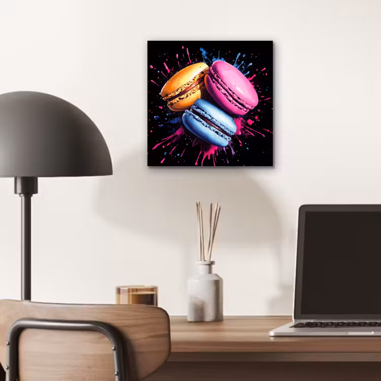 Macarons - Dessert - Graffiti - Kleurrijk - Roze - Blauw - Geel aluminium wit klein -sfeer5