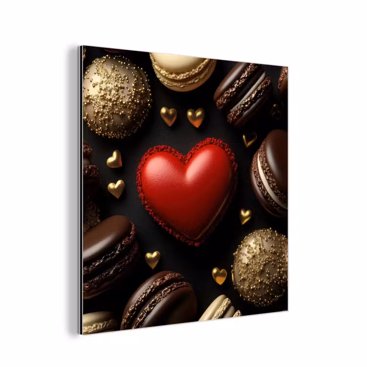 Macarons - Rood - Hart aluminium wit klein -3d