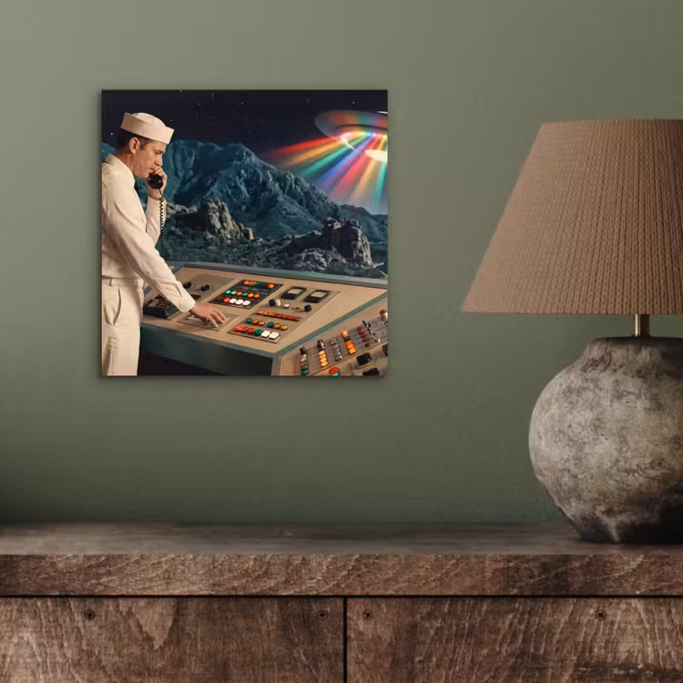 Aluminium schilderij - Man - Controlekamer - Strand - Man - Controlekamer - Strand aluminium wit klein