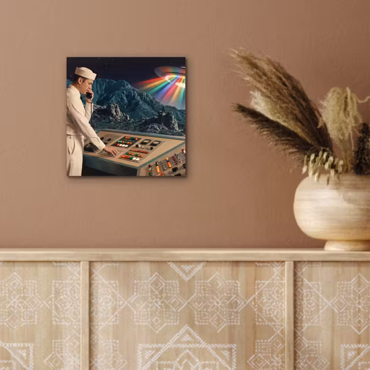 Aluminium schilderij - Man - Controlekamer - Strand - Man - Controlekamer - Strand aluminium wit klein