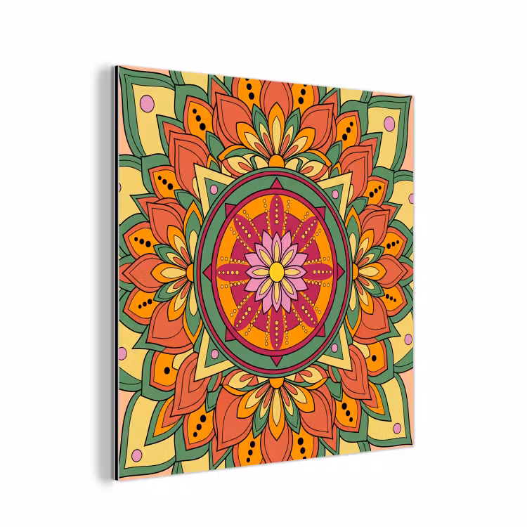 Mandala - Bloemen - Abstract - Kleurrijk aluminium wit klein -3d
