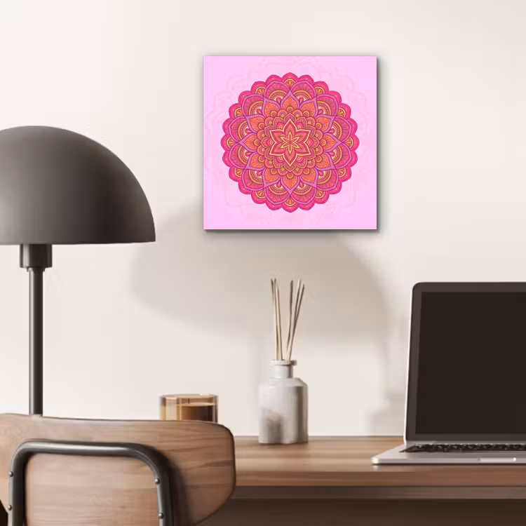 Mandala - Cirkel - Spiritueel - Oosters - Roze aluminium wit klein -sfeer5