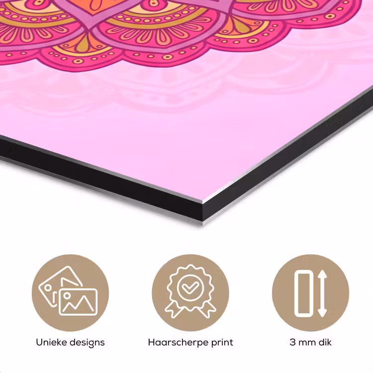 Mandala - Cirkel - Spiritueel - Oosters - Roze aluminium wit klein -closeup_NL