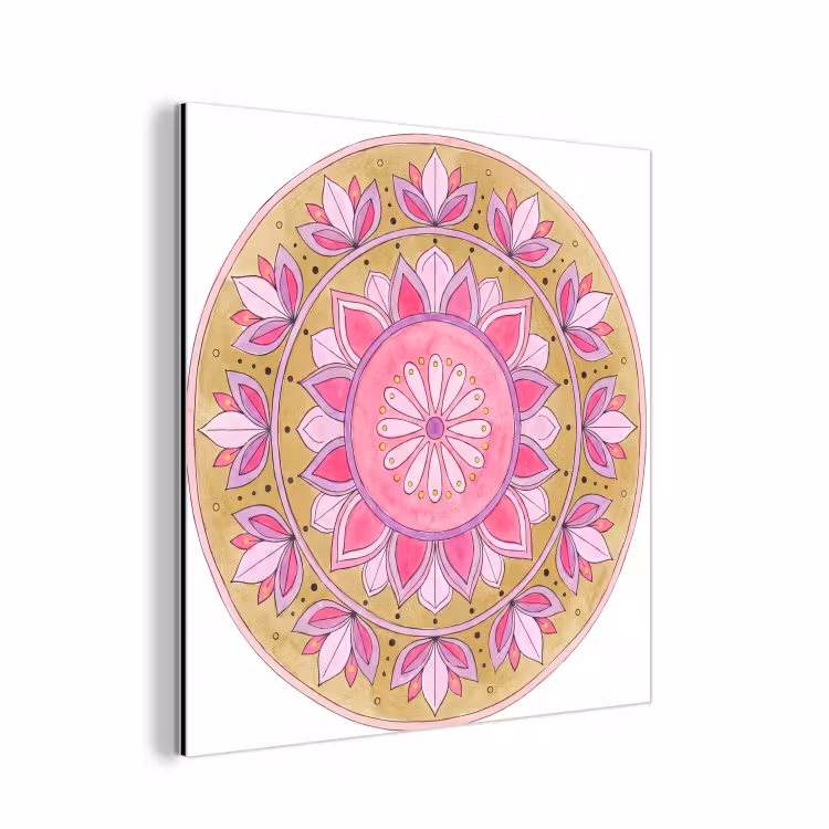 Mandala - Patroon - Kunst - Aquarel - Roze aluminium wit klein -3d