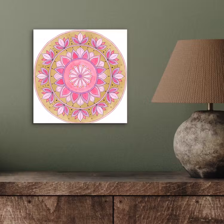 Mandala - Patroon - Kunst - Aquarel - Roze aluminium wit klein -sfeer2