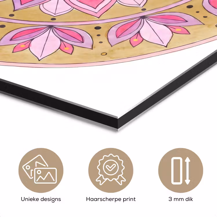 Mandala - Patroon - Kunst - Aquarel - Roze aluminium wit klein -closeup_NL