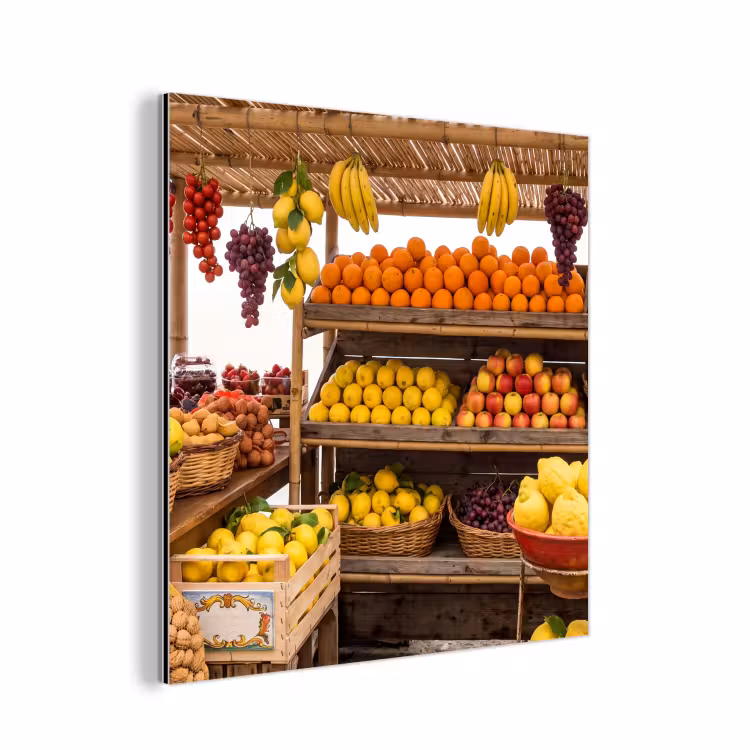 Aluminium schilderij - Marktkraam - Fruit - Vers - Marktkraam - Fruit - Vers aluminium wit klein