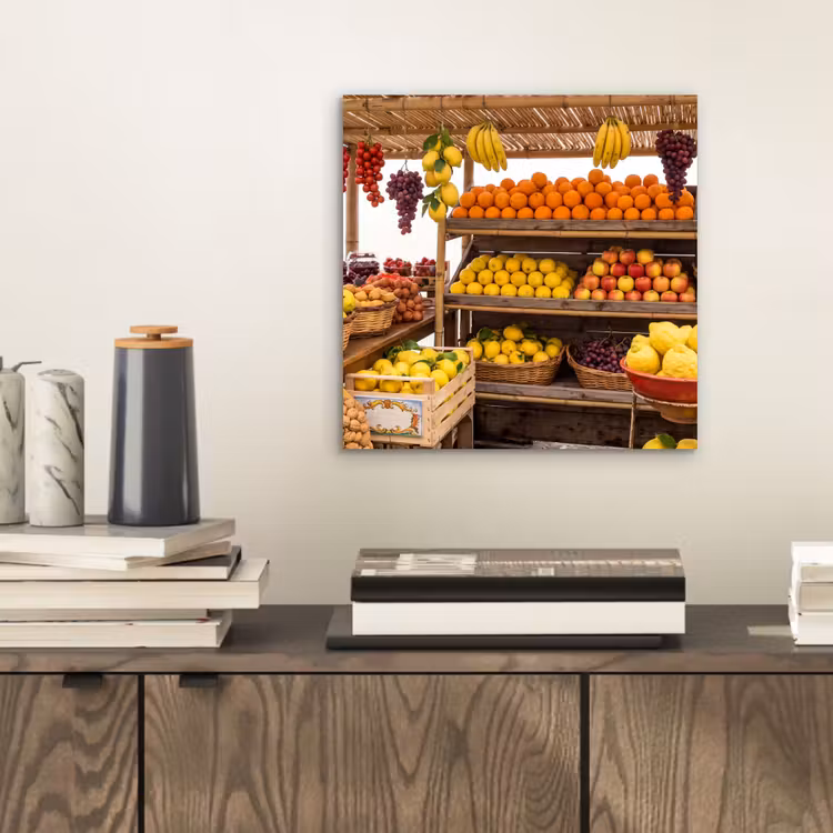 Aluminium schilderij - Marktkraam - Fruit - Vers - Marktkraam - Fruit - Vers aluminium wit klein