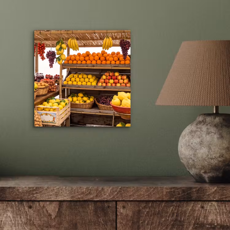Aluminium schilderij - Marktkraam - Fruit - Vers - Marktkraam - Fruit - Vers aluminium wit klein